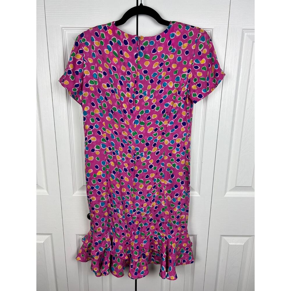 Vintage 80s 100%‎ Silk Ruffle Hem colorfull polka dot drop waist dress Medium 8 - Picture 6 of 6